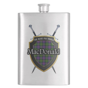 Schottisches Clan MacDonald Tartan-Schild und Flachmann