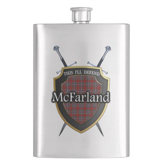 Schottisches Clan McFarland Tartan-Schild und Flachmann (Vorderseite)