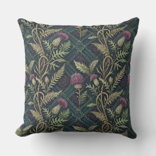 Schottisches Distel- und Tartan-Erbe-Blumenmuster Kissen