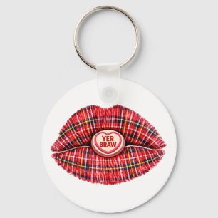Schottisches Geschenk-Tartan-Lippen-Liebe-Pop-Art Schlüsselanhänger