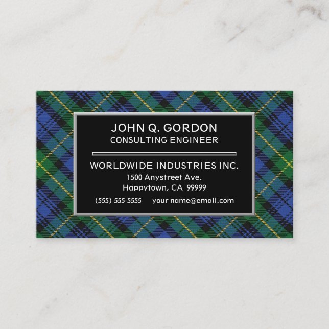 Schottisches Haus Gordon Clan Tartan Kariert Visitenkarte (Vorderseite)