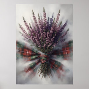 Schottisches Heideblumenbouquet-Rotes-Tartan-Schle Poster