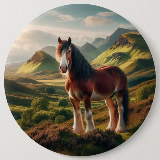 Schottisches Hochland Clydesdale Pferd Button (Vorderseite)