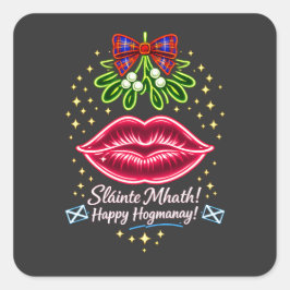 Schottisches Hogmanay-Mistel-Neon-Tartan-Geschenk Quadratischer Aufkleber