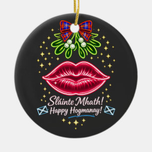 Schottisches Hogmanay-Mistelzweig-Neon-Tartan-Gesc Keramik Ornament