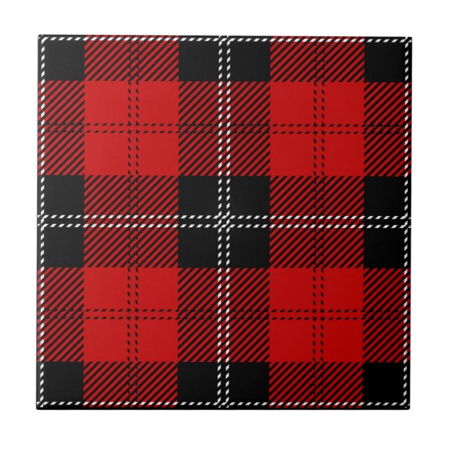 Schottisches Rot-Schwarz-Tartan Fliese (Vorderseite)