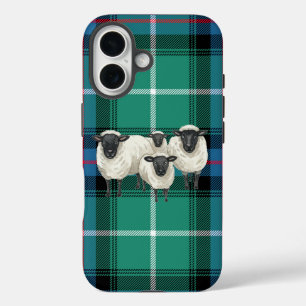 Schottisches Schaf auf Schottenmuster-Hintergrund  iPhone 16 Hülle