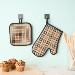 Schottisches Tartan-Muster Ofenhandschuh & Topflappen-Set