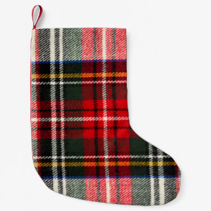 Schottisches Tartan-Muster. Rote und weiße Wolle k Kleiner Weihnachtsstrumpf
