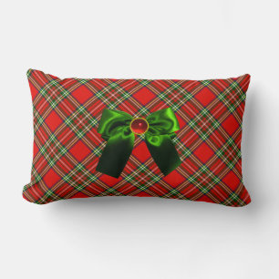 SCHOTTISCHES TARTAN UND ROTE GRÜNE SCHLEIFEN WEIHN LENDENKISSEN
