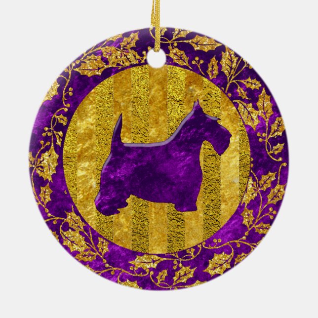 Schottisches Terrier-Gold lila Keramikornament (Hinten)