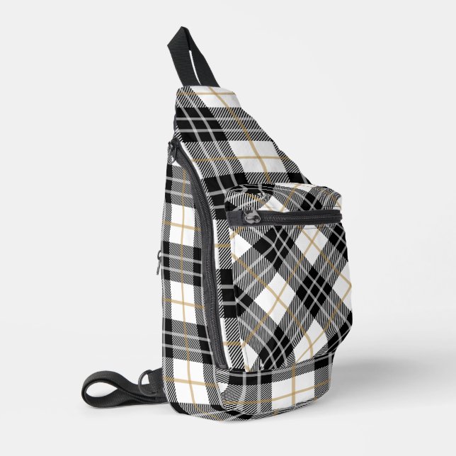 Schottisches Weißes, Schwarzes Tartan Kariert Crossbody Bag (Linke Seite)