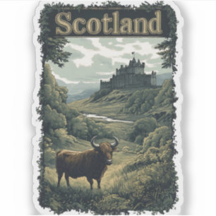Schottland Design: Highland-Rind, Schloss und Land Aufkleber