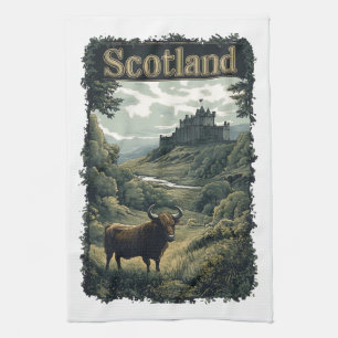 Schottland-Design: Hochland-Kuh, Burg und Landscha Geschirrtuch