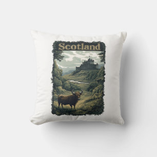 Schottland-Design: Hochland-Kuh, Burg und Landscha Kissen