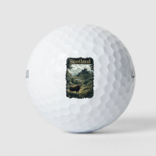 Schottland Design: Hochlandkuh, Schloss und Landsc Golfball