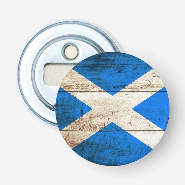 Schottland-Flagge auf altem hölzernem Korn Flaschenöffner (Vorderseite)