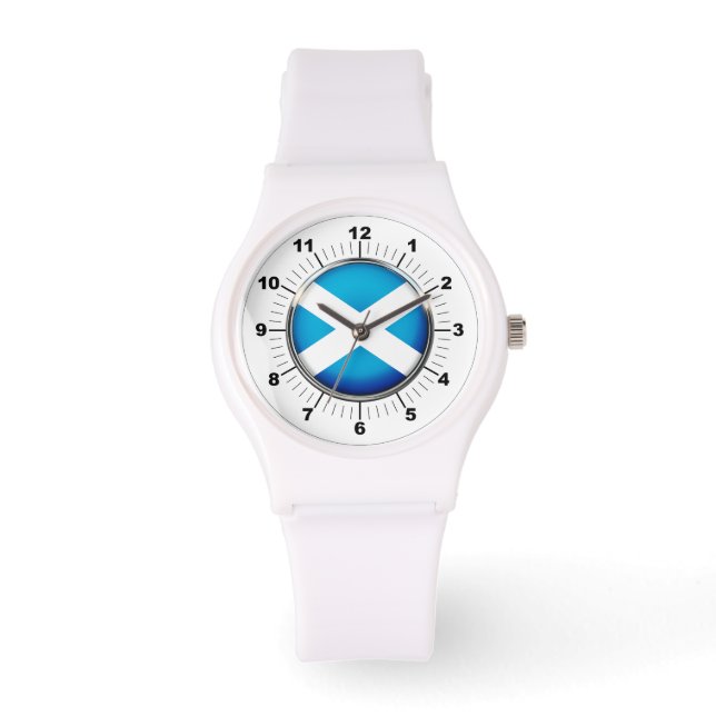 Schottland-Flagge Sporty White Silicon Watch Armbanduhr (Vorderseite)