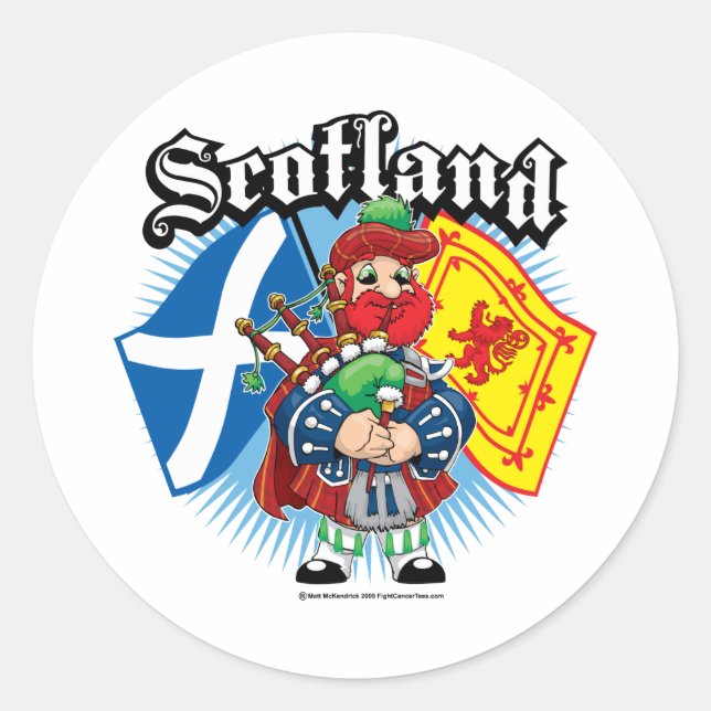 Schottland Flaggen und Piper Runder Aufkleber (Vorderseite)