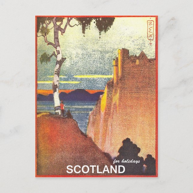 Schottland für Ferien, Vintage Reise Postkarte (Vorderseite)