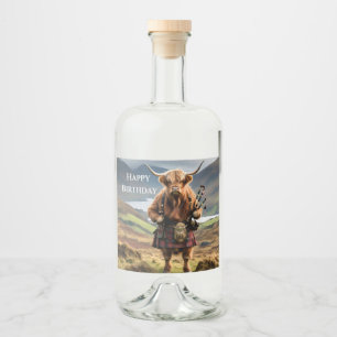 Schottland Highland Cow Bagpiper Alkoholflaschenetikett