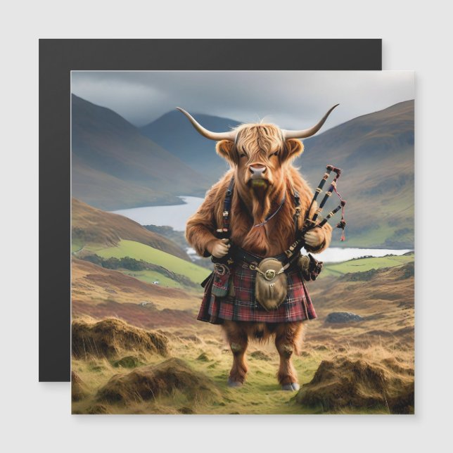 Schottland Highland Cow Bagpiper Magnetkarte (Vorne/Hinten)