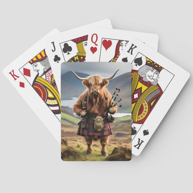 Schottland Highland Cow Bagpiper Spielkarten (Rückseite)