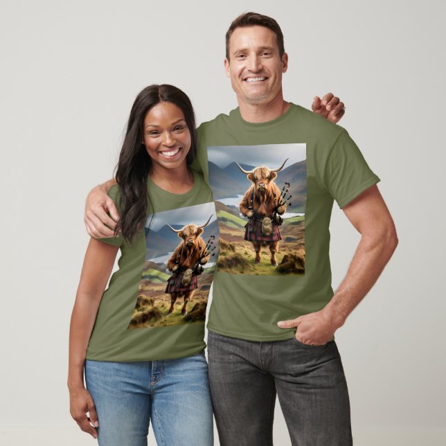 Schottland Highland Cow Bagpiper T-Shirt (Unisex)