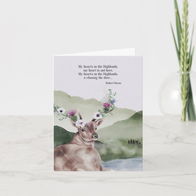 Schottland Highland Floral Deer Watercolor Blank (Vorderseite)