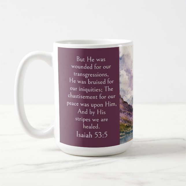 Schottland Highlands Ästhetik, Jesaja 53:5 Bibel Kaffeetasse (Links)