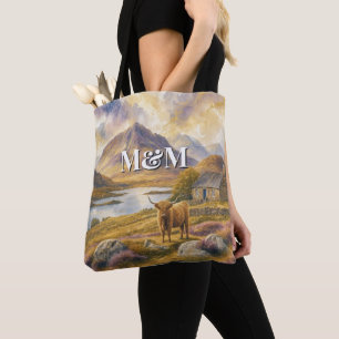 Schottland Highlands Ästhetik, Monogramm Modern Tasche