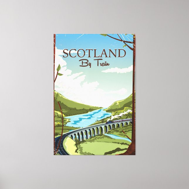 Schottland Mit Zuglokomotive Reiseplakat Leinwanddruck (Vorderseite)