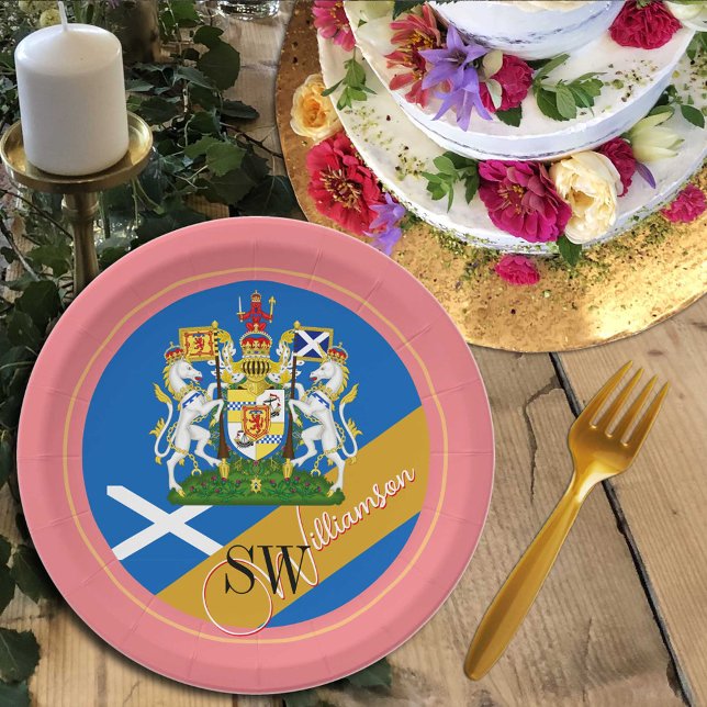 Schottland & Monogram, Scottish Flag / Lady Pink Pappteller (Von Creator hochgeladen)