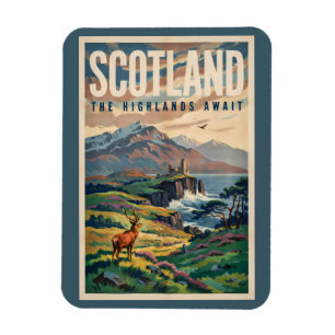 Schottland Scottish Highland-Hirsch-Illustration R Magnet