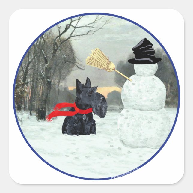 Schottland und Snowman Quadratischer Aufkleber (Vorderseite)