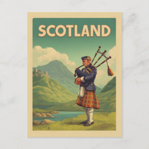 Schottland Vintage Reise – Highland Dudelsackspiel Postkarte