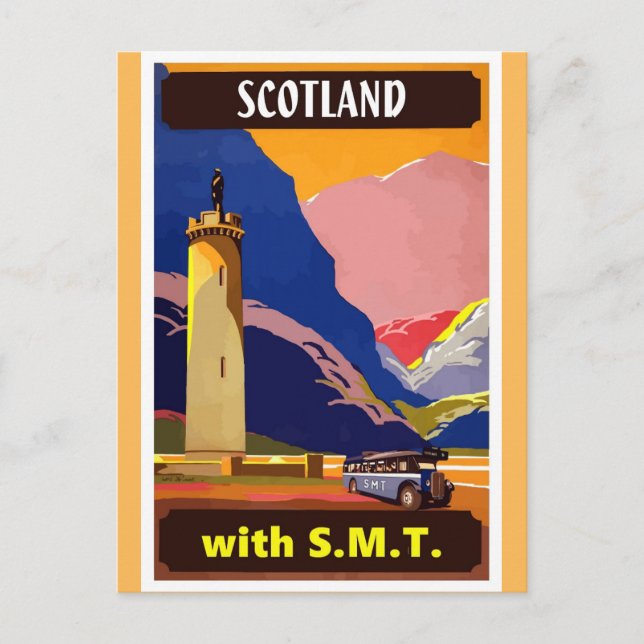 Schottland Vintages SMT-Bus-Reiseplakat Postkarte (Vorderseite)