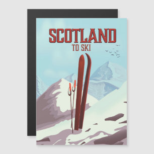 Schottland zum Skifahren Vintage-Reiseplakat Magnetkarte