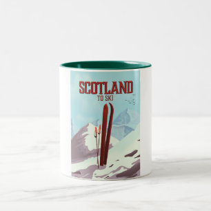 Schottland zum Skifahren Vintage-Reiseplakat Zweifarbige Tasse