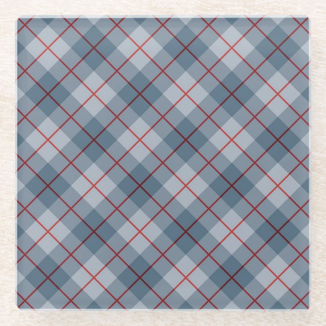 Schräger karierter Blau-Roter Streifen Glasuntersetzer (Vorderseite)