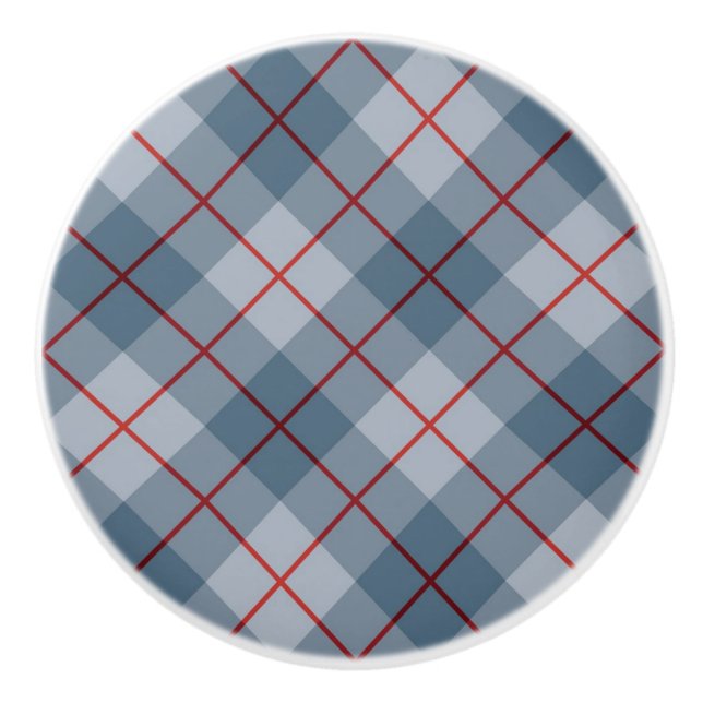 Schräger karierter Blau-Roter Streifen Keramikknauf (Vorderseite)