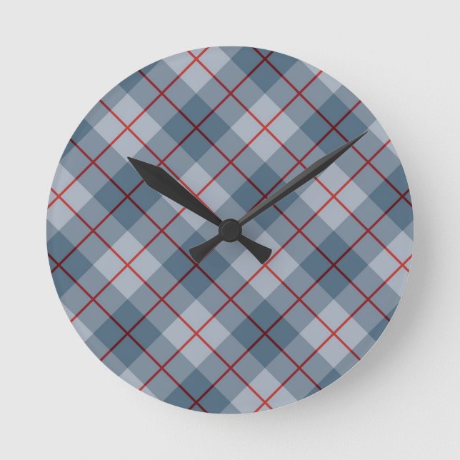 Schräger karierter Blau-Roter Streifen Runde Wanduhr (Vorderseite)