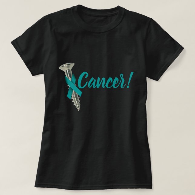 Schrauben-Gebärmutterkrebs-aquamarines Band T-Shirt (Design vorne)