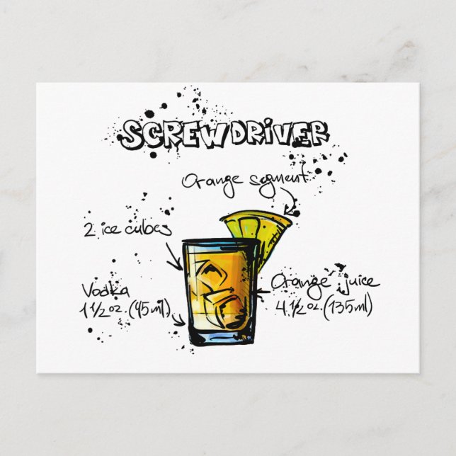 Schraubendreher Cocktail Rezept Postkarte (Vorderseite)