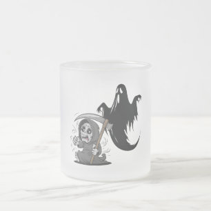 Schrecklicher grimmiger Sensenmann und Geist. Mattglastasse