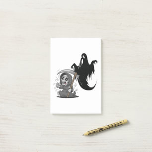 Schrecklicher grimmiger Sensenmann und Geist. Post-it Klebezettel