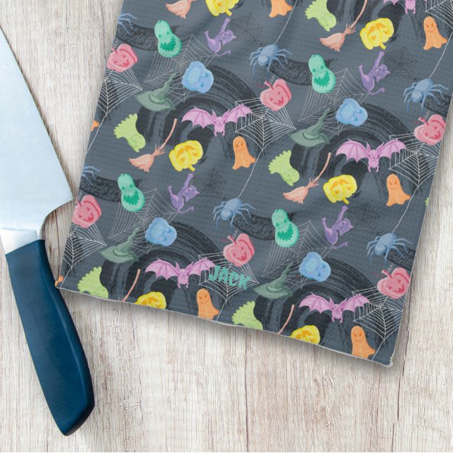 schreckliches und verzaubertes Halloween, anpassba Geschirrtuch (terrifying and enchanting Halloween, customisable Kitchen Towel
)