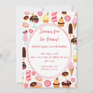Schrei für Eiscreme Girls Sweet Niedliche Geburtst Einladung
