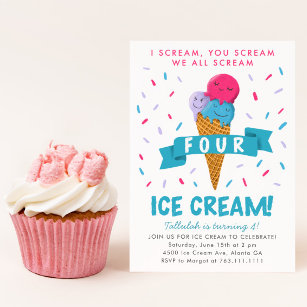 Schrei Vier Eiscreme 4. Geburtstag Party Einladung