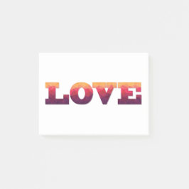 Schreib es Liebe ord in lila, rosa, gelb. Post-it Klebezettel